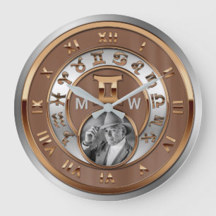 Reloj Redondo Grande Gemelos de los géminis del monograma de la plata