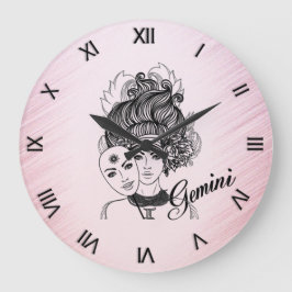 Reloj Redondo Grande Gemini Masked Lady Zodiac Números romanos rosados