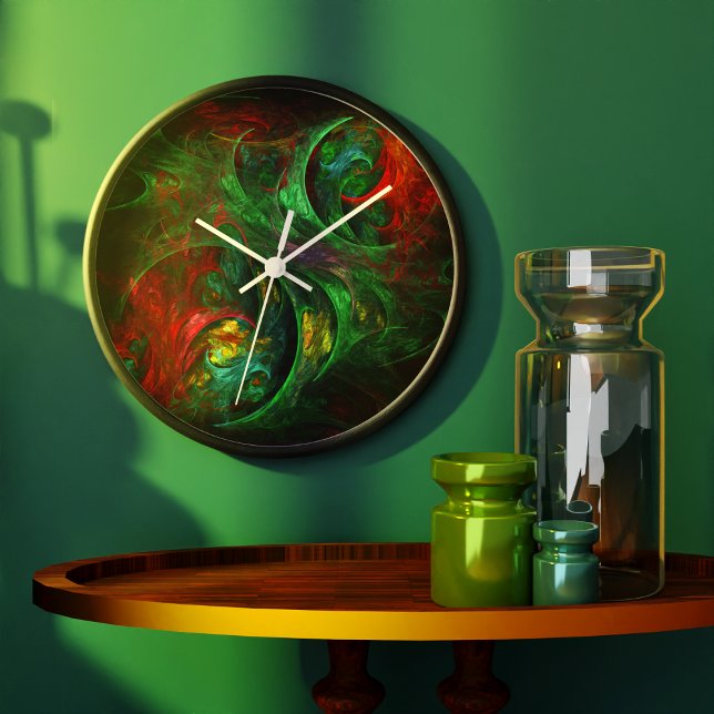 Reloj Redondo Grande Génesis Verde Resumen Ronda de Arte (Genesis Green Abstract Art Round Wall Clock)