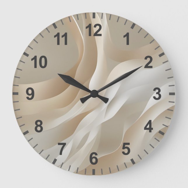 Reloj Redondo Grande "Gentle Currents" | Beige Abstract Art (Anverso)