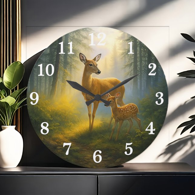 Reloj Redondo Grande Gentle deer duo in sunlit forest (Subido por el creador)