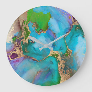 Reloj Redondo Grande Geode faux color de pavo real oro agre gemstone