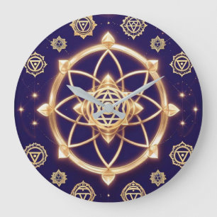 Reloj Redondo Grande Geometría Celestial de la Luz — Patrón Sagrado