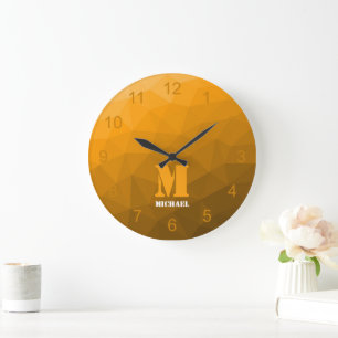 Reloj Redondo Grande Geometría de ombre naranja Patrón de malla Monogra