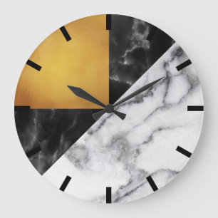 Reloj Redondo Grande Geometría gris de mármol de Carrara dorada Meta de