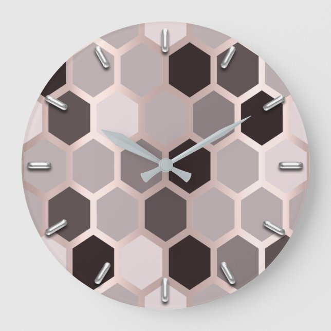 Reloj Redondo Grande Geometría gris mauve del Rosa Hexagone Honeycomb (Anverso)