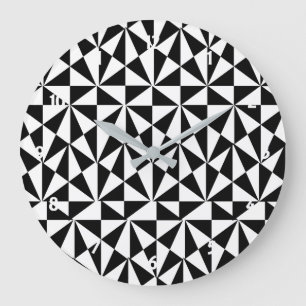 Reloj Redondo Grande Geometría Negrita Retro Funky Blanco Negro
