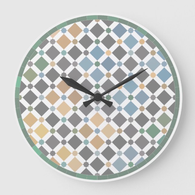 Reloj Redondo Grande Geometric Diamond Pattern Wall Clock – Modern Alha (Anverso)