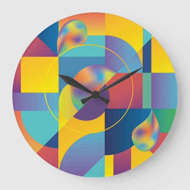 Reloj Redondo Grande Geométrica Creativa: Cubierta de cosecha abstracta (Anverso)
