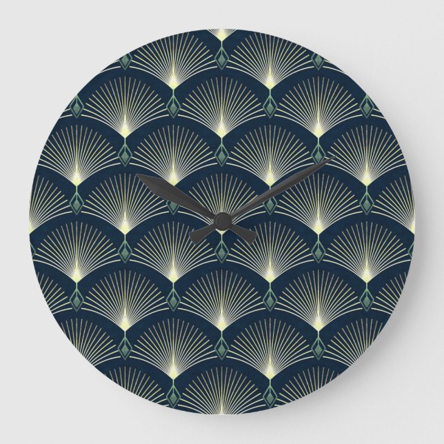 Reloj Redondo Grande Geométrica Elegante: Art Deco Azul. (Anverso)