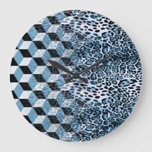 Reloj Redondo Grande Geométrica Leopard, Diseño de Piel Animal.