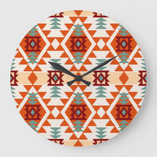 Reloj Redondo Grande Geométrica sin soltura de estilo nativo americano