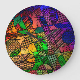 Reloj Redondo Grande Geométrico Colorido, Abstracto con Patrones Retro