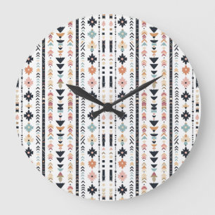Reloj Redondo Grande Geométrico Cremoso Teal Inspirado en el Navajo del