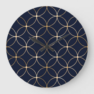 Reloj Redondo Grande Geométrico de época: Resumen azul de oro