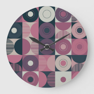 Reloj Redondo Grande Geométrico de mediados de siglo: patrón colorido a