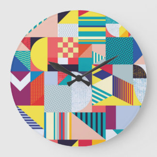 Reloj Redondo Grande Geométrico Decorativo: Patrón Resumen Vintage.