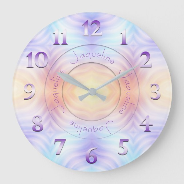 Reloj Redondo Grande Geométrico del Naranja amarillo Verde azulado de L (Anverso)