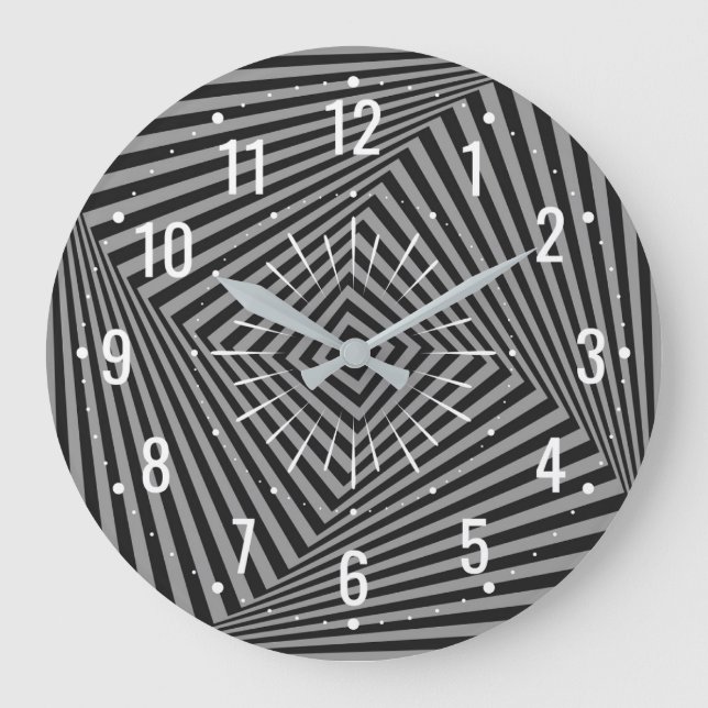 Reloj Redondo Grande Geométrico Gris y Negro único (Anverso)