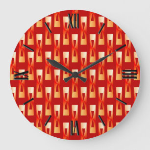 Reloj Redondo Grande Geométrico metálico Art Deco - Rojo y Coral