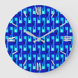 Reloj Redondo Grande Geométrico metálico del art déco - azul de cobalto