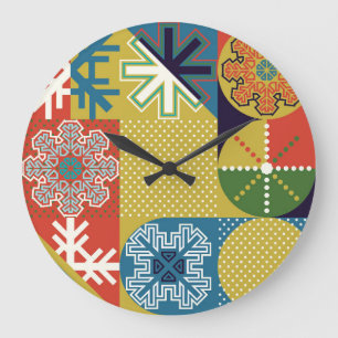 Reloj Redondo Grande Geométrico Multicolor: fondo local de copo de niev