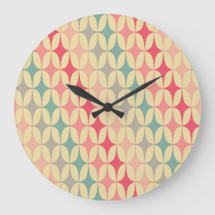 Reloj Redondo Grande Geométrico Retro: Patrón de cosecha diagonal.