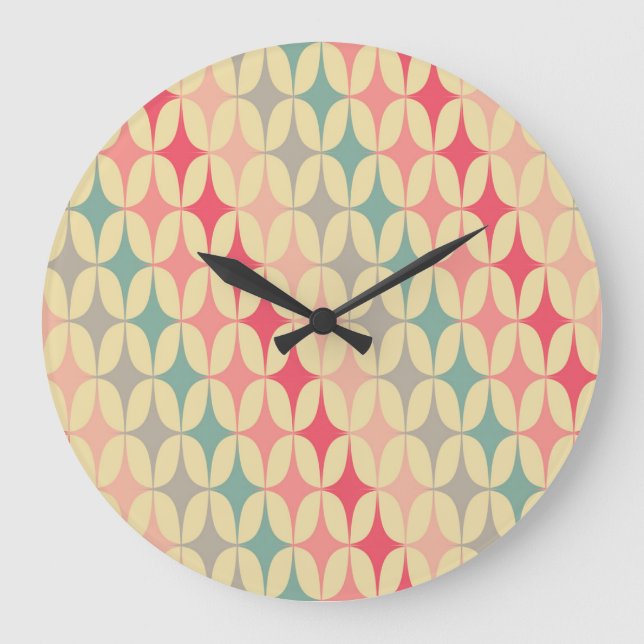 Reloj Redondo Grande Geométrico Retro: Patrón de cosecha diagonal. (Anverso)