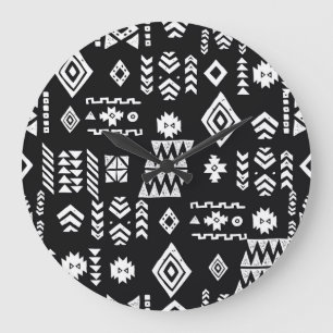 Reloj Redondo Grande Geométrico tribal: fondo elegante y sin costuras.