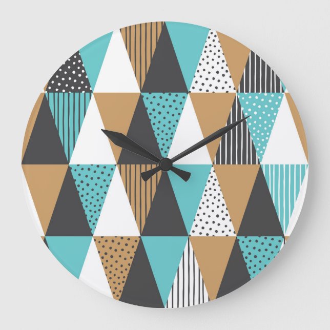Reloj Redondo Grande Geométrico Vintage: Ilustracion abstracto. (Anverso)
