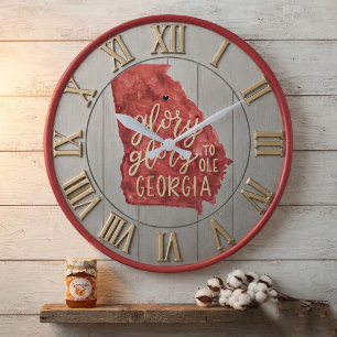 Reloj Redondo Grande Georgia Glory Glory to Ole Georgia Red Watercolor
