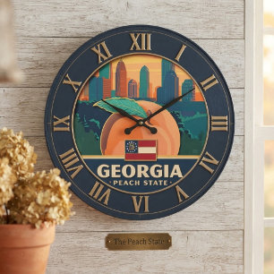 Reloj Redondo Grande Georgia Skyline Peach and State Flag
