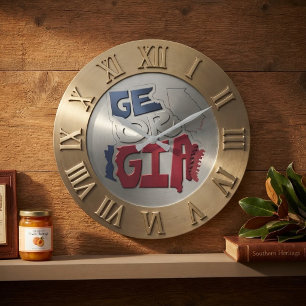 Reloj Redondo Grande Georgia Stacked Typography State Outline Metallic