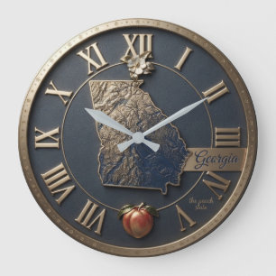 Reloj Redondo Grande Georgia Topographic State Map and Peach Luxury Art