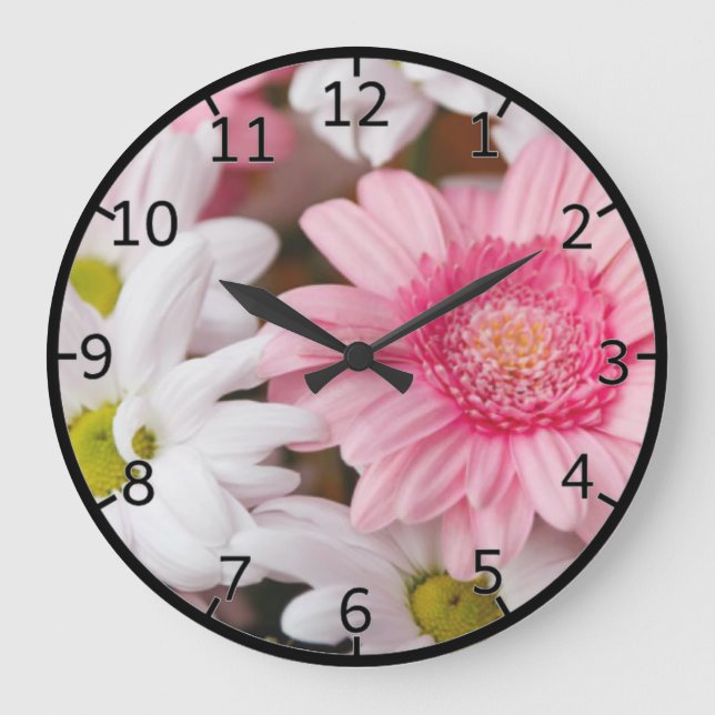 Reloj Redondo Grande Gerberas Y Crisantemo (Anverso)