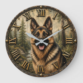 Reloj Redondo Grande German Shepherd Mountain Forest Rustic