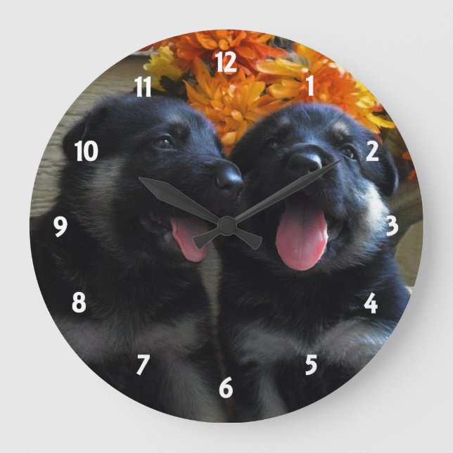 Reloj Redondo Grande German Shepherd Puppy: Wall Clock (Anverso)