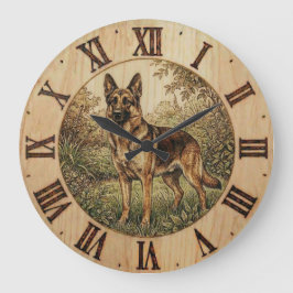 Reloj Redondo Grande German Shepherd - Rustic Dog Decor