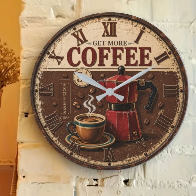 Reloj Redondo Grande Get More Coffee Rustic Farmhouse Bar Decor  (Subido por el creador)