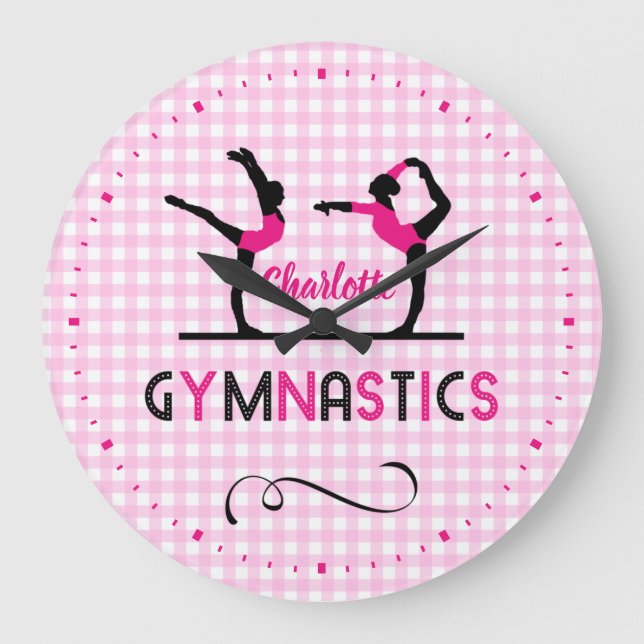 Reloj Redondo Grande Gimnasia Gimnasia Figuras De Gimnasia Cuidada Rosa (Anverso)