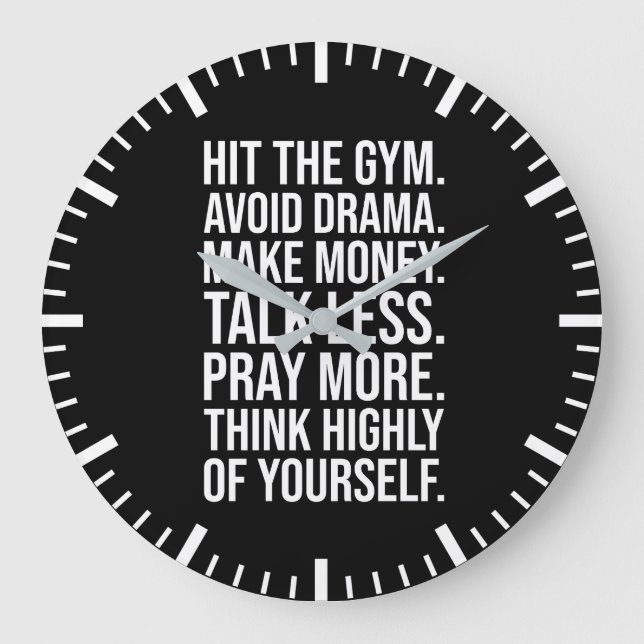 Reloj Redondo Grande Gimnasio, dinero, rezo - Motivación del éxito (Anverso)
