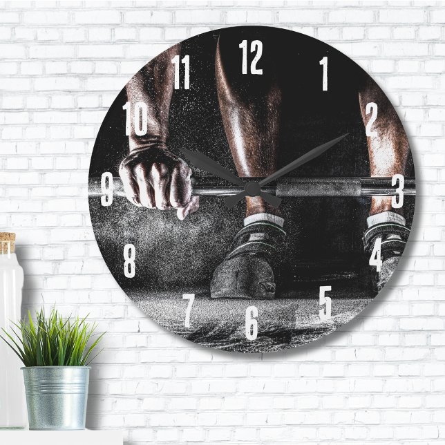 Reloj Redondo Grande Gimnasio Fitness de elevación de pesas (Strength Fitness Weightlifting Barbell Gym Large Clock)
