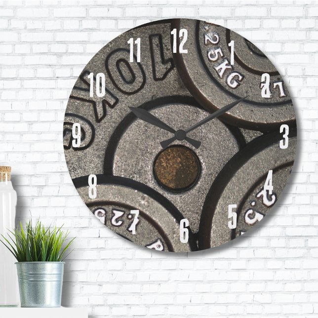 Reloj Redondo Grande Gimnasio negro Pesa la aptitud (Gym Workout Fitness Weight Plates Weightlifting Large Clock)