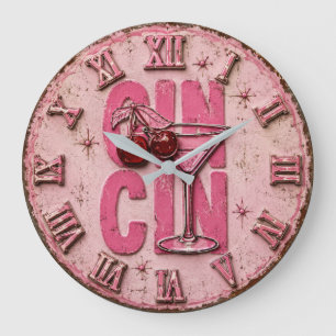 Reloj Redondo Grande Gin Martini Pink Retro Cocktail Bar Decor