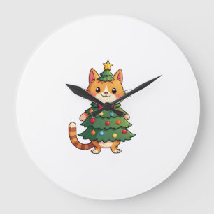Reloj Redondo Grande Ginger Cat Christmas Tree Cute Xmas 4