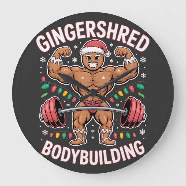 Reloj Redondo Grande Gingerbread Bodybuilding Christmas Gym  (Anverso)