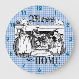 Reloj Redondo Grande gingham Check Bless azul y blanco