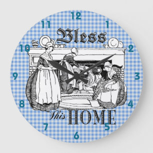 Reloj Redondo Grande gingham Check Bless azul y blanco