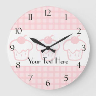 Reloj Redondo Grande Gingham y Cupakes con números