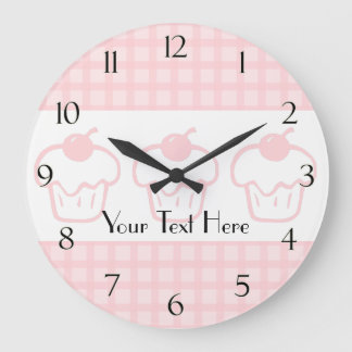 Reloj Redondo Grande Gingham y Cupcake Clock con números